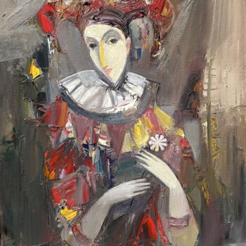 Painting titled "The clown" by Mateos Sargsyan, Original Artwork, Oil Mounted on Wood Stretcher frame