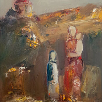 Painting titled "Survivors' Solace" by Mateos Sargsyan, Original Artwork, Oil Mounted on Wood Stretcher frame