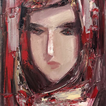 Painting titled "Passionate Gaze" by Mateos Sargsyan, Original Artwork, Oil Mounted on Wood Stretcher frame