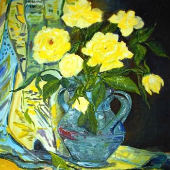 Painting titled "roses jaunes" by Mateos, Original Artwork, Oil