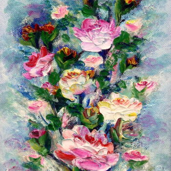 Schilderij getiteld "Rosas" door Materia Y Arte, Origineel Kunstwerk, Olie