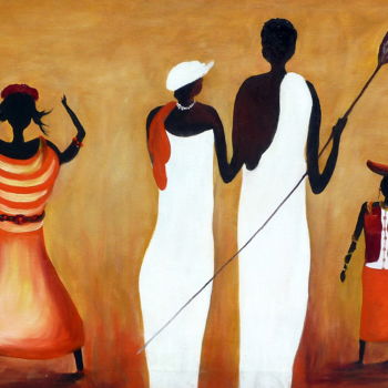 Painting titled "PERSONAJES  AFRICAN…" by Materia Y Arte, Original Artwork, Oil