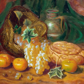 Painting titled "BODEGON PAN Y UVAS" by Materia Y Arte, Original Artwork, Oil