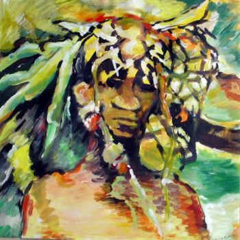 Painting titled "silence du guerrier " by Martine Giacomini, Original Artwork