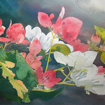 Painting titled "Bougainvillea" by Mathew, Original Artwork, Oil