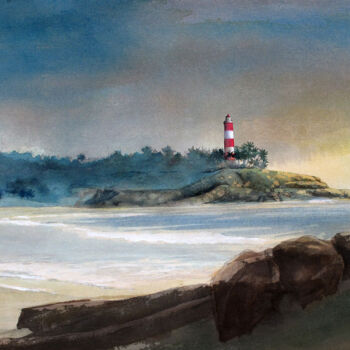 Pintura intitulada "Kovalam Beach" por Mathew, Obras de arte originais, Óleo