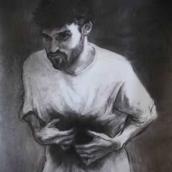 Drawing titled "Anguish" by Mathieu Clément, Original Artwork, Charcoal