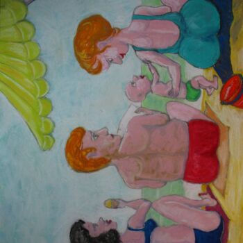 Rysunek zatytułowany „la-plage-en-famille…” autorstwa Mathieu Correa De Sa, Oryginalna praca, Pastel