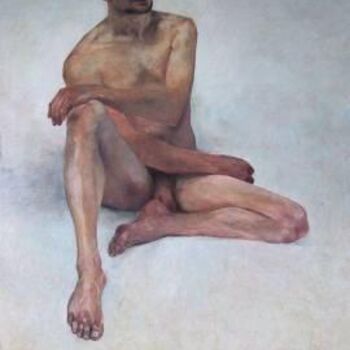Painting titled "homme assis" by Mathieu Weemaels, Original Artwork, Oil