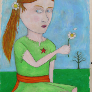 Drawing titled "FILLE À LA FLEUR /…" by Mathieu Zeitindjioglou (Mathieu Z), Original Artwork, Pastel