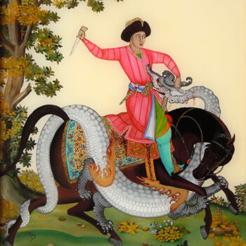 Schilderij getiteld "Gengis  Khan" door Mathilda De Carpentry, Origineel Kunstwerk, Olie Gemonteerd op Karton