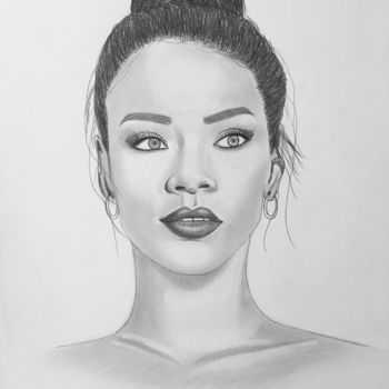 Drawing titled "Rihanna" by Mathilde Banas, Original Artwork, Pencil