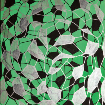 Painting titled "Pentazen Vert, Noir…" by Mathilde Guégan, Original Artwork, Acrylic Mounted on Wood Stretcher frame
