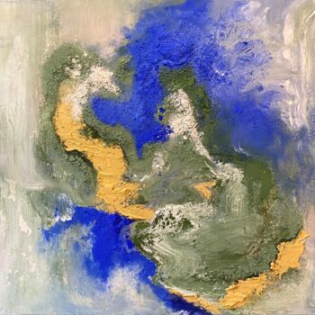 Peinture intitulée "île cosmique vu de…" par Mathilde Howells, Œuvre d'art originale, Pigments Monté sur Châssis en bois