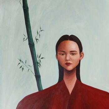Schilderij getiteld "Portrait/Bamboo" door Mathilde Lâm, Origineel Kunstwerk, Acryl