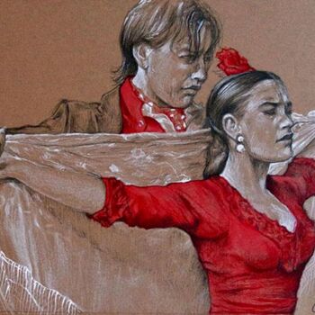 Desenho intitulada "Couple flamenco" por Mathilde Hedouart, Obras de arte originais, Tinta