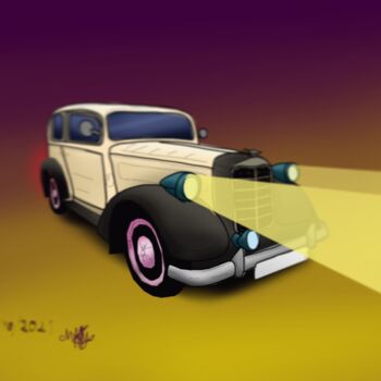 Digital Arts titled "voiture vintage" by Mathys Melantois, Original Artwork, Digital Painting