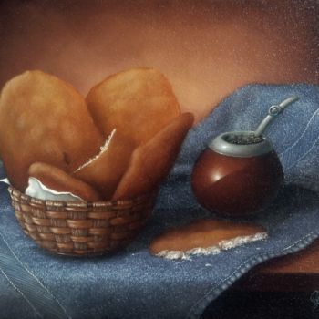 Pittura intitolato "Mateada y torta fri…" da Matias Paredes, Opera d'arte originale, Olio