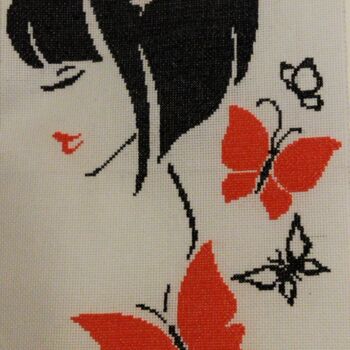 Art textile intitulée "Femme aux papillons" par Nathalie Gautier, Œuvre d'art originale, Broderie