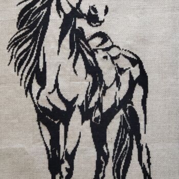 Art textile intitulée "Cheval" par Nathalie Gautier, Œuvre d'art originale, Broderie