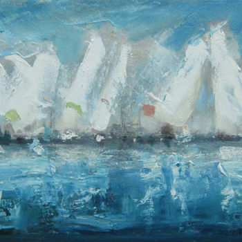 Schilderij getiteld "White sails (AB-53)…" door Mato Jurkovic, Origineel Kunstwerk, Olie