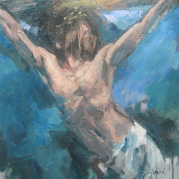 Pittura intitolato "Jesus Christ on the…" da Mato Jurkovic, Opera d'arte originale, Olio