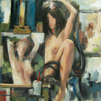 Schilderij getiteld "Model with a raised…" door Mato Jurkovic, Origineel Kunstwerk, Olie