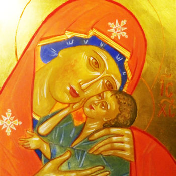 Peinture intitulée "La Vierge et Jesus…" par Maria Matokhniuk, Œuvre d'art originale, Tempera
