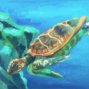 Peinture intitulée "Tortue de mer peint…" par Maria Matokhniuk, Œuvre d'art originale, Huile