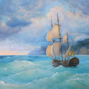 Peinture intitulée "Among the waves" par Yuriy Matrosov, Œuvre d'art originale, Huile