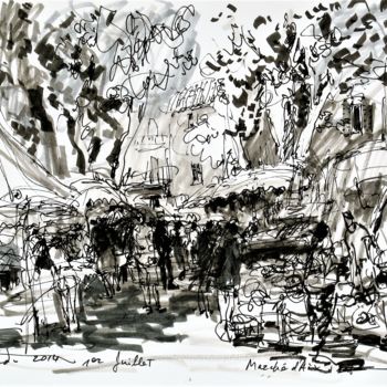 Drawing titled "21-x-29-marche-daix…" by Toshio Matsuda, Original Artwork, Ink