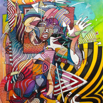 Schilderij getiteld "Danseur Hypnotiseur" door Matt.B, Origineel Kunstwerk, Acryl Gemonteerd op Frame voor houten brancard
