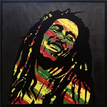 Painting titled "BOB MARLEY" by Matteo Calconi, Original Artwork, Screenprinting Mounted on Wood Stretcher frame