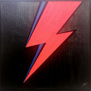 Painting titled "DAVID BOWIE BOLT" by Matteo Calconi, Original Artwork, Ink Mounted on Wood Stretcher frame