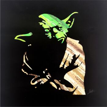 Schilderij getiteld "YODA" door Matteo Calconi, Origineel Kunstwerk, Zeefdruk Gemonteerd op Frame voor houten brancard