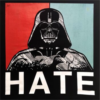 Painting titled "DARTHATE" by Matteo Calconi, Original Artwork, Screenprinting Mounted on Wood Stretcher frame