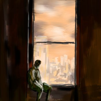 Digitale Kunst mit dem Titel "uomo alla finestra" von Matteo Gilardi, Original-Kunstwerk, Digitale Malerei