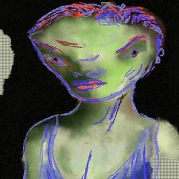 Arte digitale intitolato "donna in verde e blu" da Matteo Gilardi, Opera d'arte originale, Pittura digitale