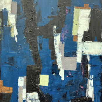 Schilderij getiteld "Night Puzzled Blue" door Matthias Lupri, Origineel Kunstwerk, Olie Gemonteerd op Frame voor houten bran…