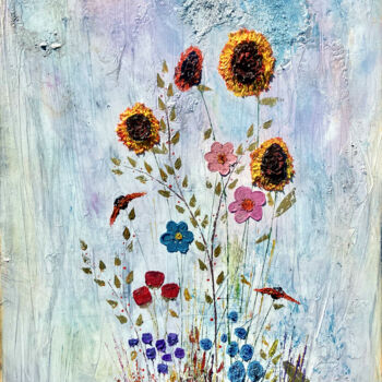 绘画 标题为“Sunflower Purple Ha…” 由Matthias Lupri, 原创艺术品, 油 安装在木质担架架上