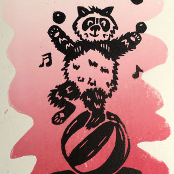 Printmaking titled "Panda Joy" by Matthias Köppen, Original Artwork, Linocuts