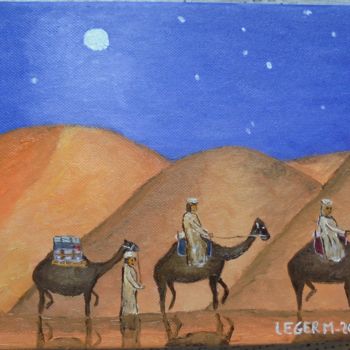 Painting titled "Caravane de nomades…" by Matthieu Leger, Original Artwork, Oil