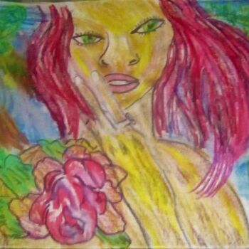 Рисунок под названием "rihanna-flowers.jpg" - Mattia Baldin, Подлинное произведение искусства, Пастель