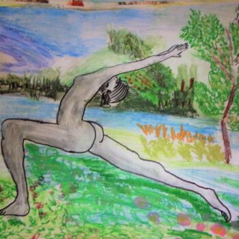Drawing titled "joga in the sunset" by Mattia Baldin, Original Artwork, Pastel