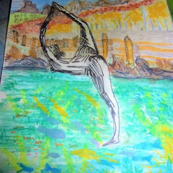 Drawing titled "joga-in the sea" by Mattia Baldin, Original Artwork, Pastel