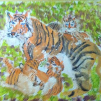 Peinture intitulée "mamma tigre e i suo…" par Mattia Baldin, Œuvre d'art originale