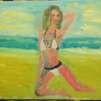 Painting titled "donna-in-spiaggia" by Mattia Baldin, Original Artwork, Oil