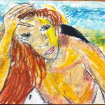 Drawing titled "modella-in-spiaggia…" by Mattia Baldin, Original Artwork, Pastel