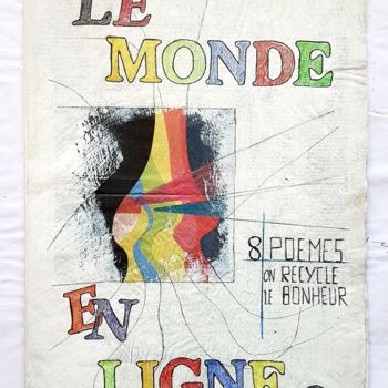 Colagens intitulada "Le monde en ligne" por Maty, Obras de arte originais, Aquarela