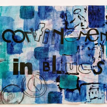 Schilderij getiteld "Confinement in blues" door Maty, Origineel Kunstwerk, Acryl